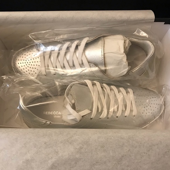 Rebecca Minkoff Silver Women's Michell Metallic with Studded Trim Sneakers. - Picture 5 of 6